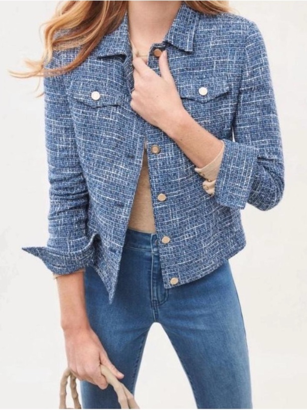J.McLaughlin Colby Tweed Jacket in Blue – Size Medium – Preppy Chic